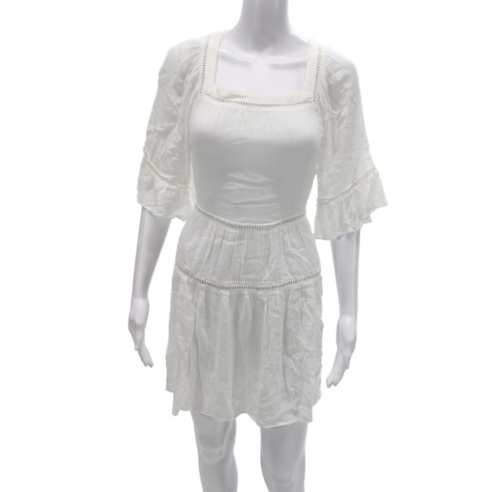 Playa Lucila Women Fit & Flare Mini White Viscose Square Neck Dress Size M